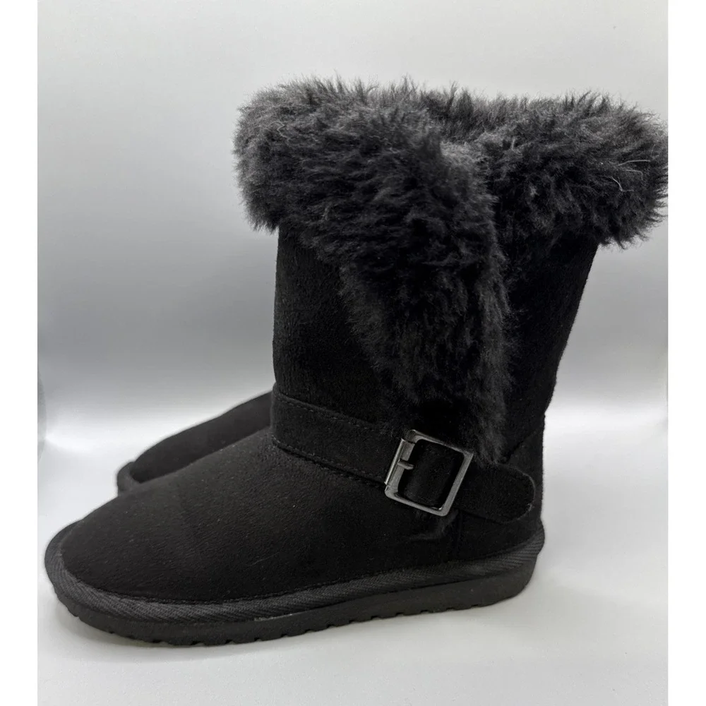 THE CHILDREN'S PLACE Black Suede W/Faux Fur & buckle Boots Size 11 toddler‎